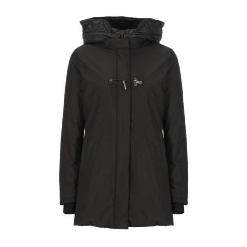 Fay Svart huva parka med dragkedja Black, Dam