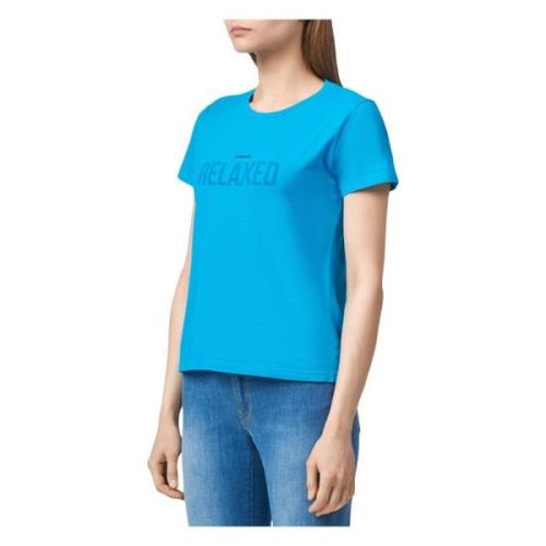 Pinko Bomull Jersey T-shirt med Fronttryck Blue, Dam