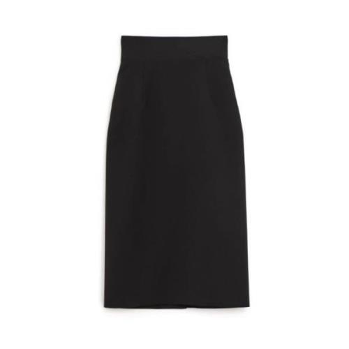 Sportmax Svart Ull Långkjol Elastisk Midjeband Black, Dam