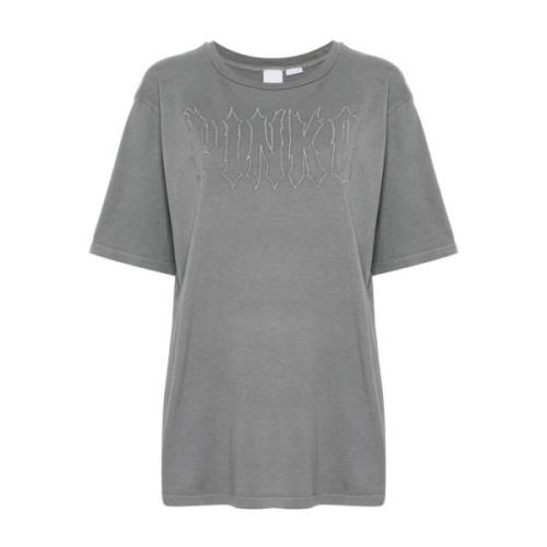 Pinko Grå Jersey Broderad Logotyp T-shirt Gray, Dam