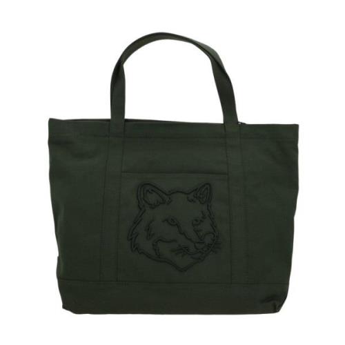 Maison Kitsuné Canvas Toteväska med Fox Broderi Green, Herr