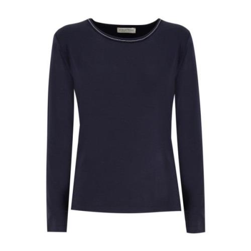 Le Tricot Perugia Lurex Crew Neck Stickad Skjorta Blue, Dam