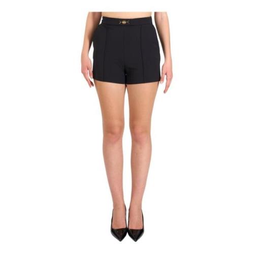 Elisabetta Franchi Stretch Crepe Shorts med Metalllogo Black, Dam