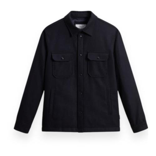 Woolrich Rutig Overshirt i Alaskansk Ull Blue, Herr