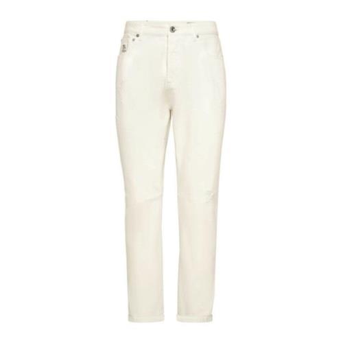 Brunello Cucinelli Vita Denimbyxor med Ripped Detaljer White, Herr