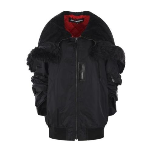 Junya Watanabe Svart Oversized Bomberjacka med Fuskpäls Huva Black, Da...