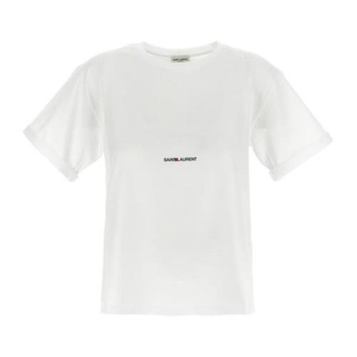 Saint Laurent Vit Bomull Logo T-shirt White, Dam