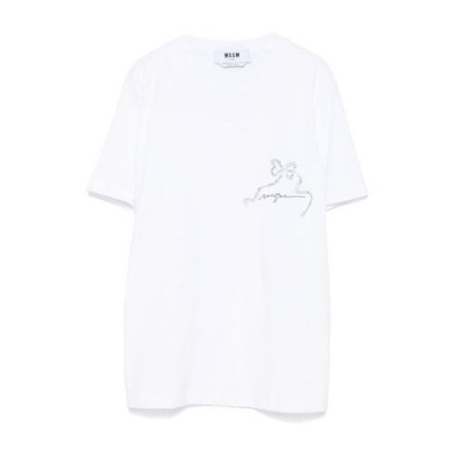 Msgm Kristalldekorerad Vit T-shirt White, Dam