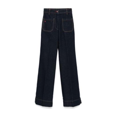 Victoria Beckham Indigo Denim Flared Jeans Blue, Dam