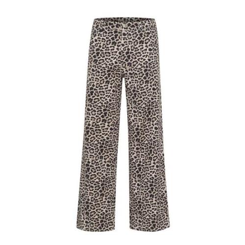 Kaffe Högmidjade denim jeans med leopardtryck Multicolor, Dam