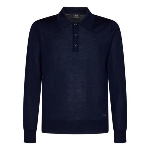 Brioni Lyxig Blå Cashmere Siden Polo Skjorta Blue, Herr