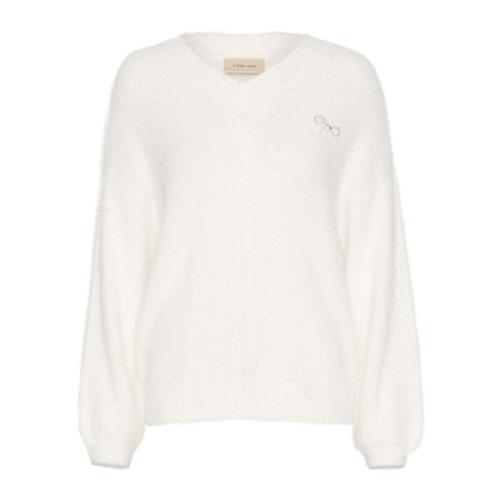 Cream Snow White Stickad Pullover Tröja White, Dam