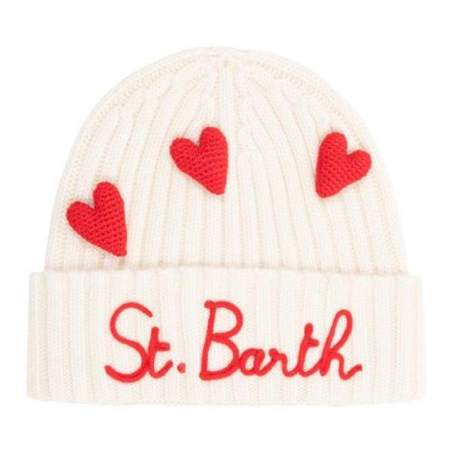 MC2 Saint Barth Multifärgad Heart Beanie med Logo Broderier White, Dam