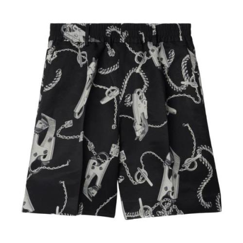 Burberry Shorts med kedjetryck och veckdetaljer Black, Dam