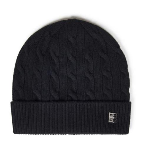 Givenchy Svart Cable-Knit Beanie Mössa Black, Herr