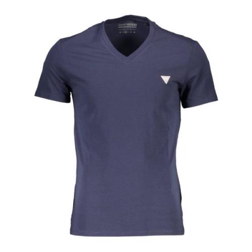 Guess Blå V-ringad Slim Tee med Logo Blue, Herr