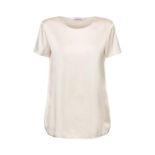 Max Mara Satin Siden Beige Tee Shirt Beige, Dam