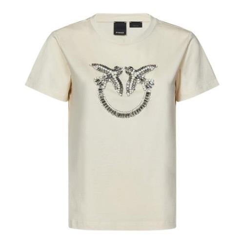 Pinko Vit Love Birds T-shirt White, Dam