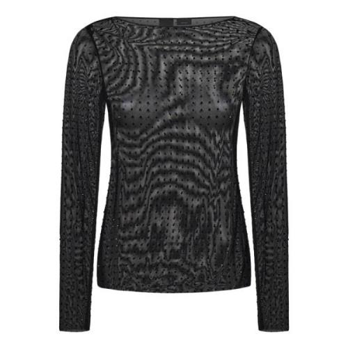 Pinko Svart Mesh Strass Topplagg Aw24 Black, Dam