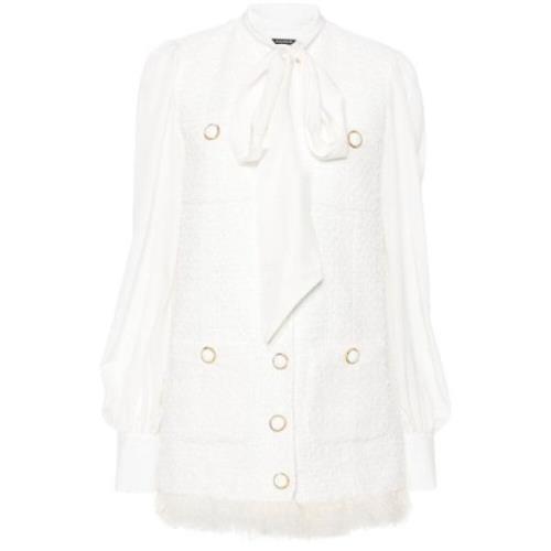 Balmain Vit Tweedklänning med Metalliska Detaljer White, Dam