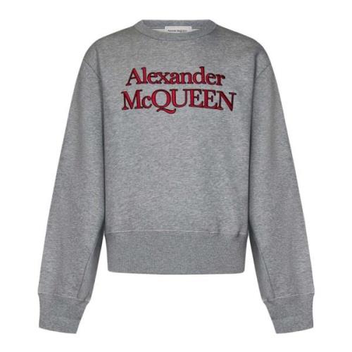 Alexander McQueen Grå Sweatshirt Loose-fit Signatur Broderi Gray, Herr