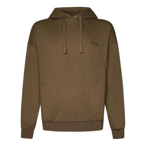 Ermenegildo Zegna Lyxig Tone-on-Tone Logo Sweatshirt Brown, Herr