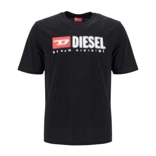 Diesel Vatten Effekt Logo Print Crew Neck T-Shirt Black, Herr