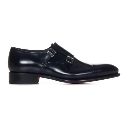 Santoni Svarta Läder Snörskor Black, Herr