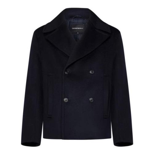 Emporio Armani Blå Peacoat Aw24 Stilig Herrkappa Blue, Herr