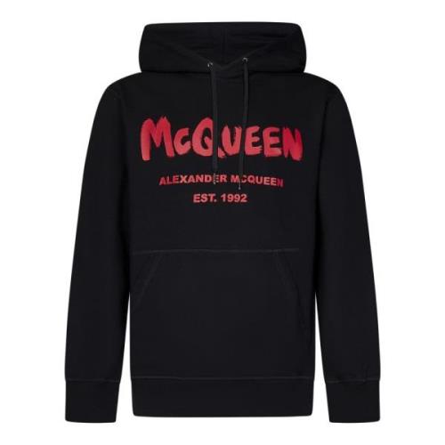 Alexander McQueen Svart Graffiti Logo Hoodie Aw24 Black, Herr