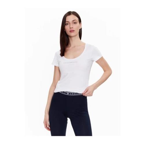 Emporio Armani Bomull Logo T-shirt med Strass White, Dam