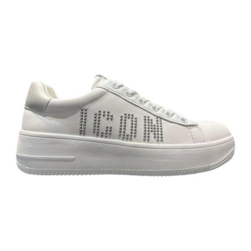 Icon Denim Vit Silver Sneaker med Logotyp och Nitar White, Dam