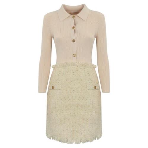 Twinset Boucle Midi Klänning med Fransad Nederkant White, Dam