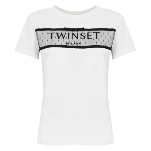 Twinset Broderad Logotyp T-shirt och Polo White, Dam