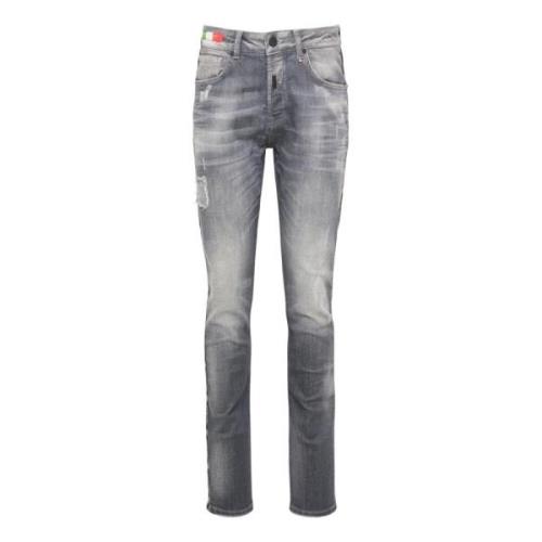 Carlo Colucci Herr Distressed Logo Piping Skinny Jeans Gray, Herr