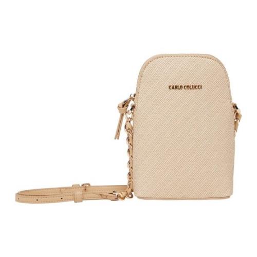 Carlo Colucci Boho Style Miniväska i Bastoptik Beige, Dam