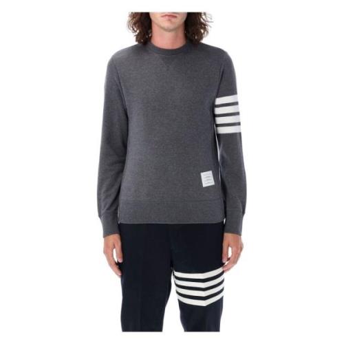 Thom Browne Mörkgrå Stickad Tröja Crewneck Sweater Gray, Herr