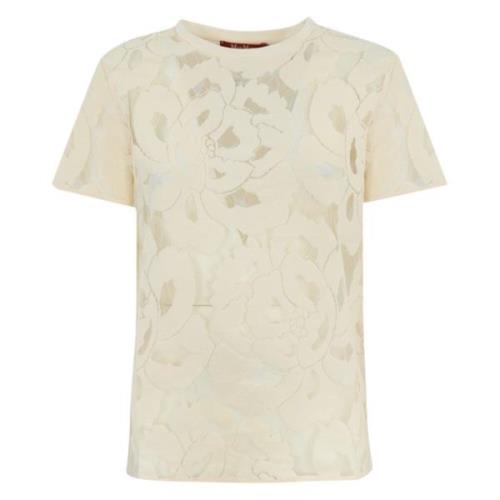 Max Mara Studio Blommig Spets T-shirt Elfenben Beige, Dam