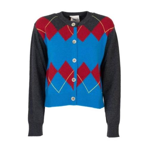 Semicouture Ull Cardigan med Diamantmönster Blue, Dam