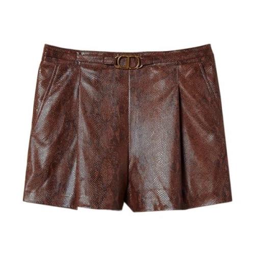 Twinset Bruna Shorts i Faux Läder med Ödleskinnseffekt Brown, Dam