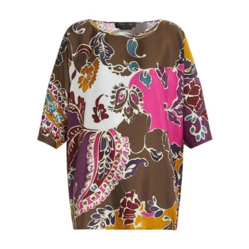 Marina Rinaldi Silke Boatneck Blus med Ornamental Mönster Multicolor, ...