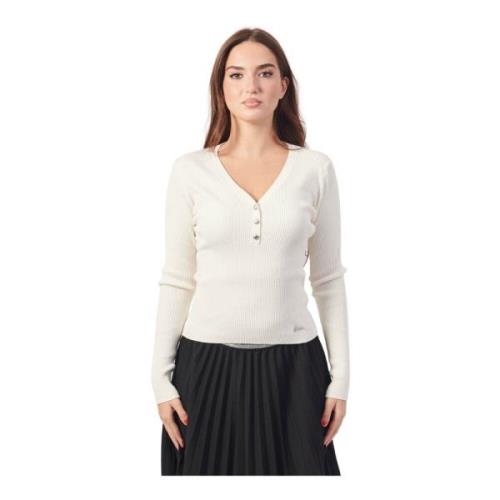 Guess Vit V-ringad Cardigan Sweater White, Dam