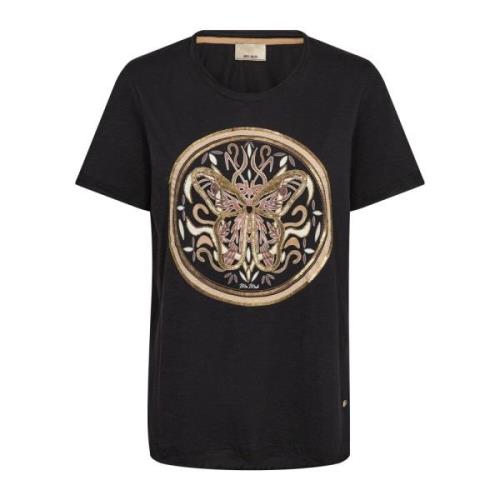 MOS Mosh Broderad T-shirt med pärlor och paljetter Black, Dam