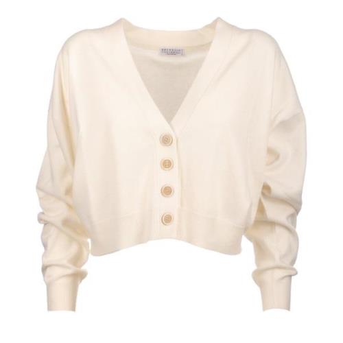 Brunello Cucinelli Kashmir Cardigan i Elfenben Beige, Dam