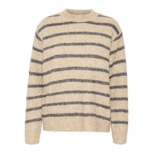 Kaffe Randig Pullover Tröja Fjädergrå Beige, Dam