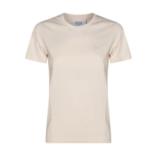 Maison Kitsuné Beige Bomull T-shirt med Rund Krage Beige, Dam