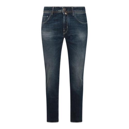 Jacob Cohën Mörkblå Bomullsjeans Regular Fit Blue, Herr