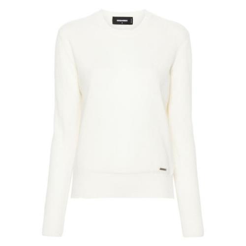 Dsquared2 Räfflad Crewneck Ulltröja White, Dam