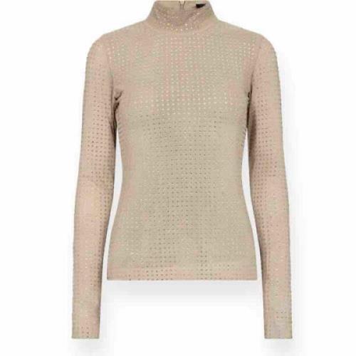 Copenhagen Muse Paljett Mesh Blus Beige, Dam