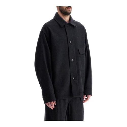 Lemaire Ullfilt Overshirt med Skjortkrage Black, Herr